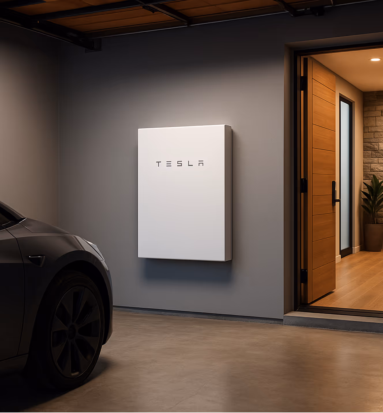 A home with a battery installed in the garage